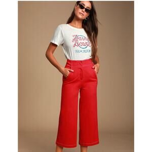 ASTR The Label Womens XL Nixon Red Denim Contrast Stitch Culotte Pants Casual